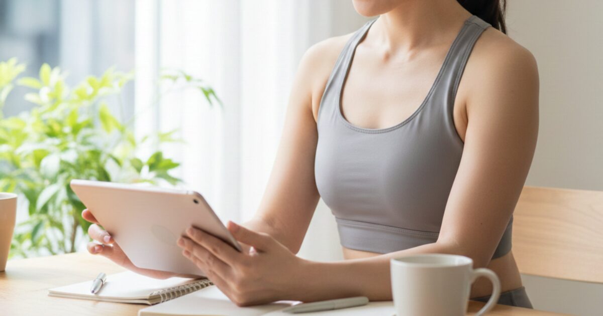 予約システムを導入して効率的に教室運営を行うヨガ講師のイメージ